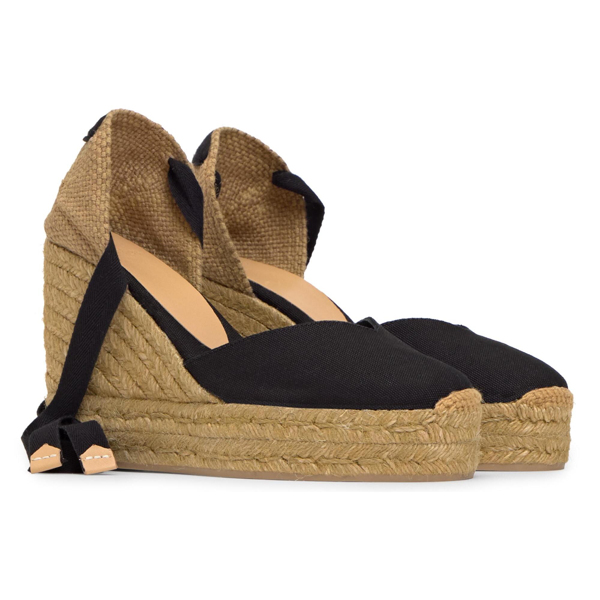 Alpargatas de cuña de mujer Chiara en algodón orgánico, cierre mediante lazada y doble plataforma