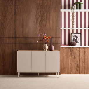 Buffet décor bois piétement métal 3 portes 120cm ASHTON