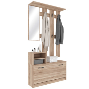 Set Di Mobili Da Ingresso Mobile Corridoio Specchio Scarpiera 6 Ganci Appendiabiti Guardaroba Arredo Arredamento Corridoio 160 x 85 x 24 Cm Rovere