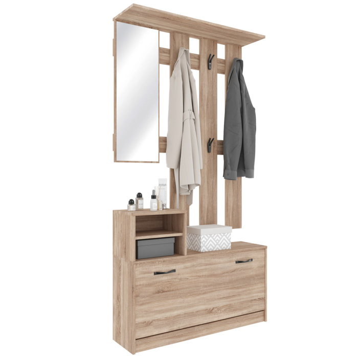Set Di Mobili Da Ingresso Mobile Corridoio Specchio Scarpiera 6 Ganci Appendiabiti Guardaroba Arredo Arredamento Corridoio 160 x 85 x 24 Cm Rovere