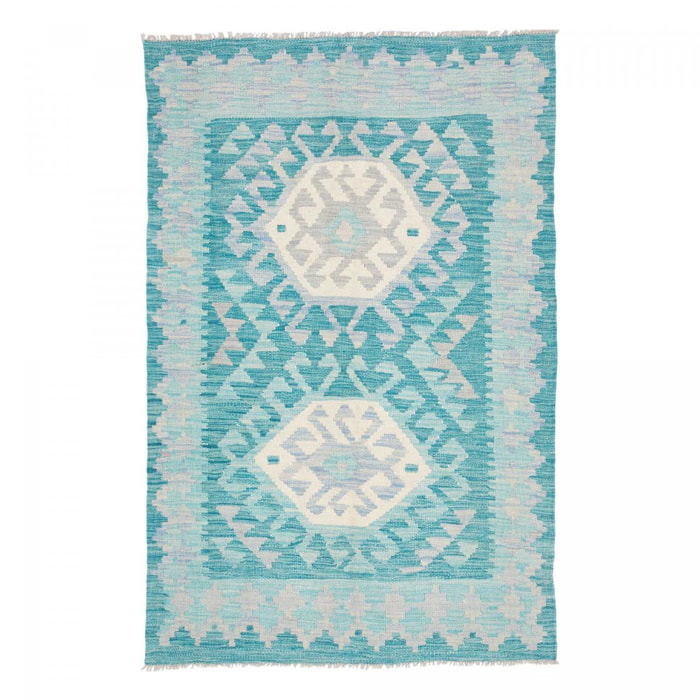 Tapis kilim, motif géométrique authentique, tissé à plat, MUKAZ