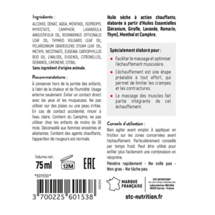 STC NUTRITION - Spray Chauffant Tonifiant - Facilite L'Échauffement Musculaire - Aide à Prévenir les Crampes & les Contractures - Huiles Essentielles + Menthol + Camphre - Vegan - Spray 75ml