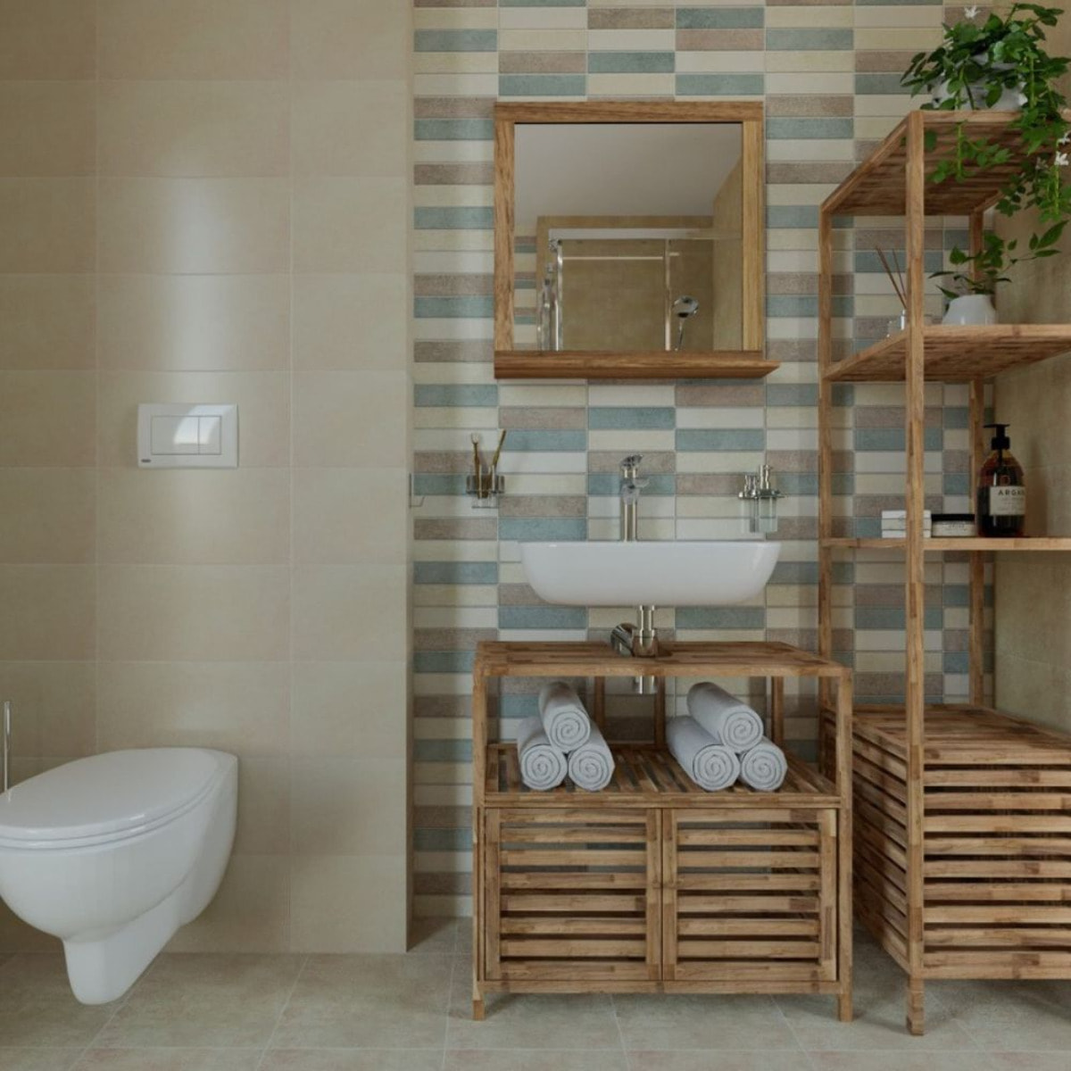 Miroir avec étagère Naturel Home 60x61,5 cm, bois (HOMEZRC)