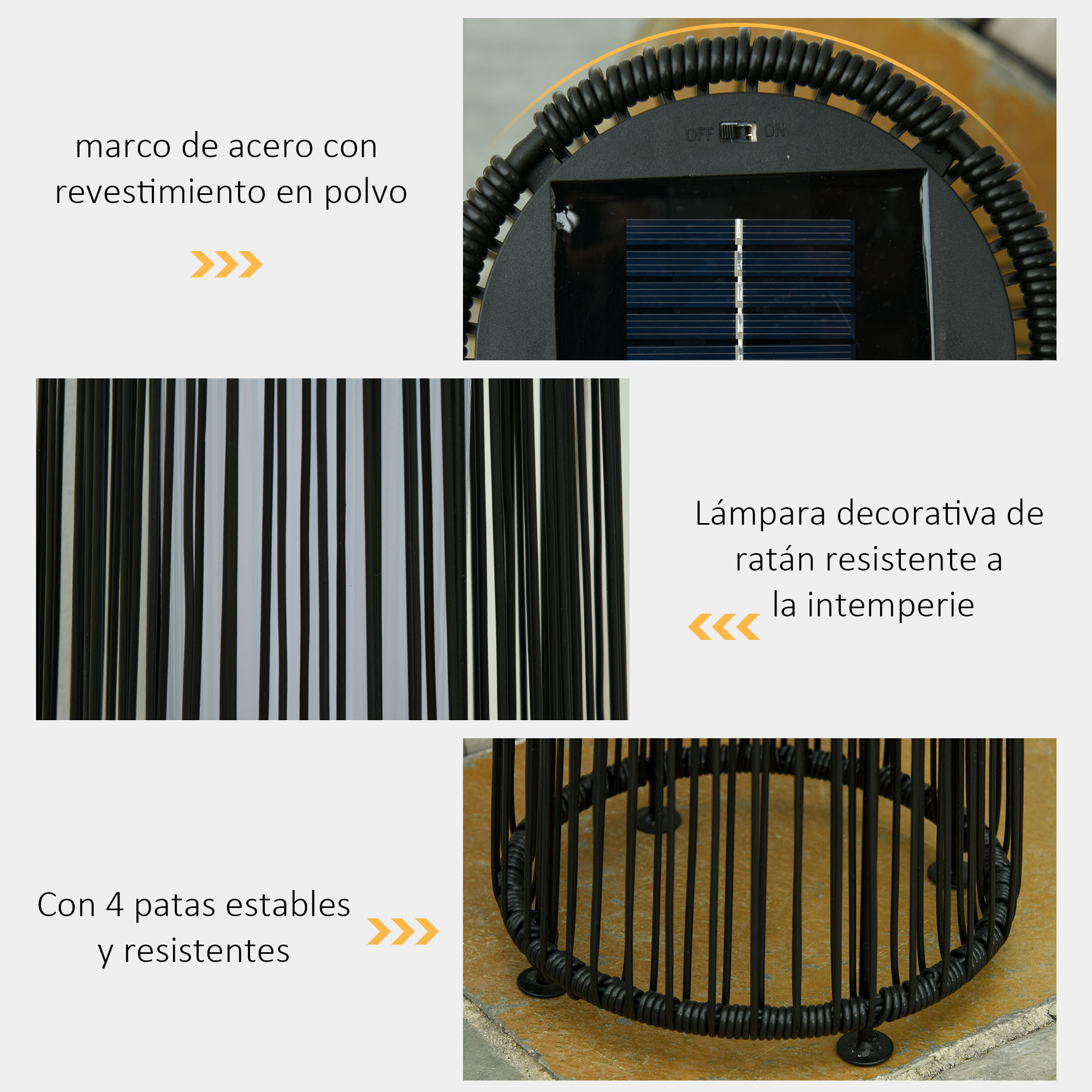 Lámpara de Pie Ratán PE de Energía Solar con Control Luz Automático Ø21,5x61 cm