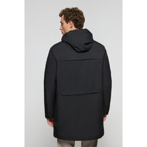Cappotto nero trapuntato con cappuccio e toppa bicolore Polo Club