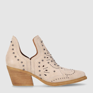 Botines de Serraje - Piedra - Tacón: 6 cm