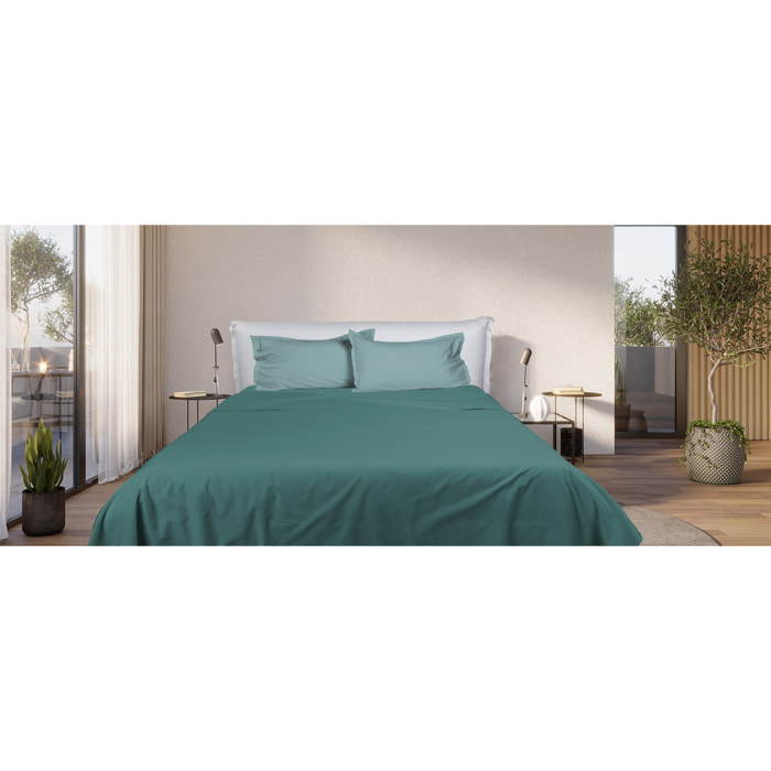 UNO CASA DESIGN Completo Letto Bice 25 Bicolor in Puro Cotone_Matrimoniale_verde-azzurro