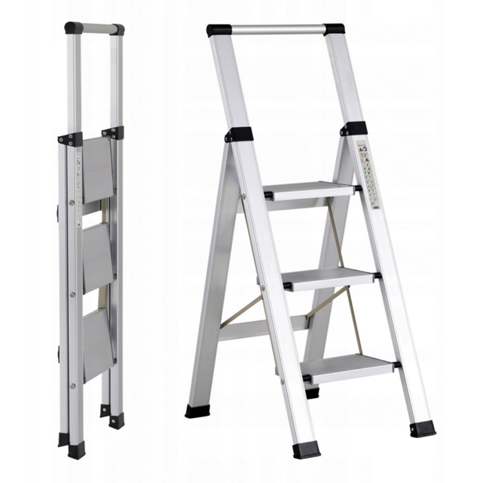 Scala piatta 3 Gradini in alluminio nera antiscivolo uso domestico 150 kg