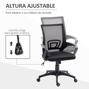 Silla de Oficina de Malla Silla de Escritorio Giratoria con Altura Ajustable Función de Basculante Soporte Lumbar y Reposabrazos Silla para Estudio Carga 120 kg Negro