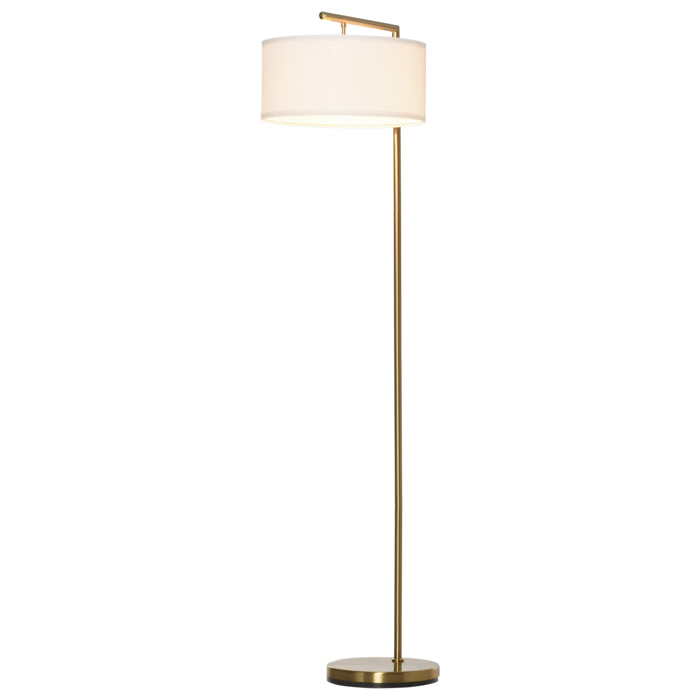 Lámpara de Pie con Pantalla de Tela, Lámpara de Pie para Salón con Casquillo E27 (Bombilla no Incluida) e Interruptor de Pedal, para Dormitorio, Oficina, Dorado y Blanco