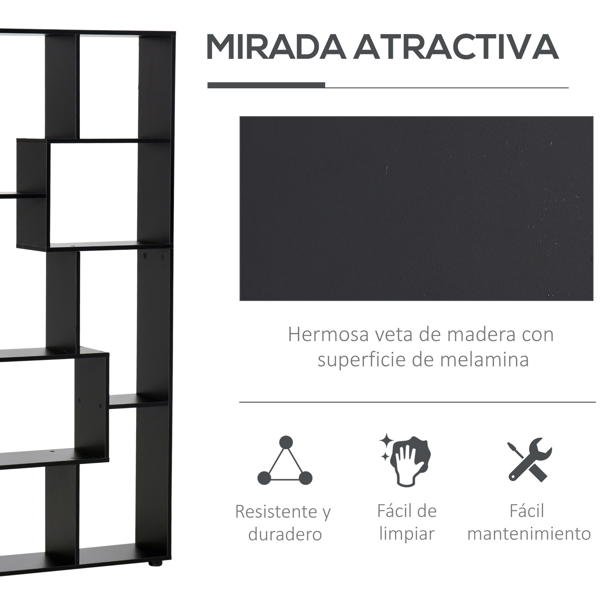 Estantería Moderna, Biblioteca Estrecha con 8 Estantes, Librería para Salón, Dormitorio, Estudio, Oficina, 70x24x178 cm, Negro