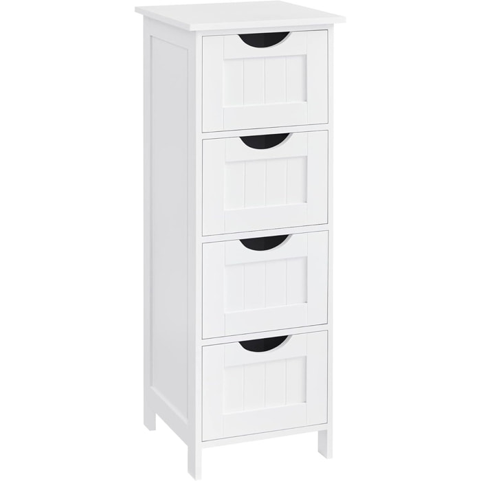 Mobiletto da Bagno Salvaspazio con 4 Cassetti in Legno Bianco