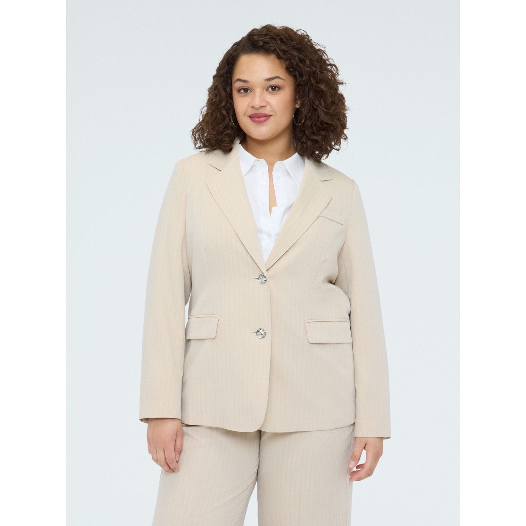 Fiorella Rubino - Blazer effetto gessato con bottoni gioiello - Beige
