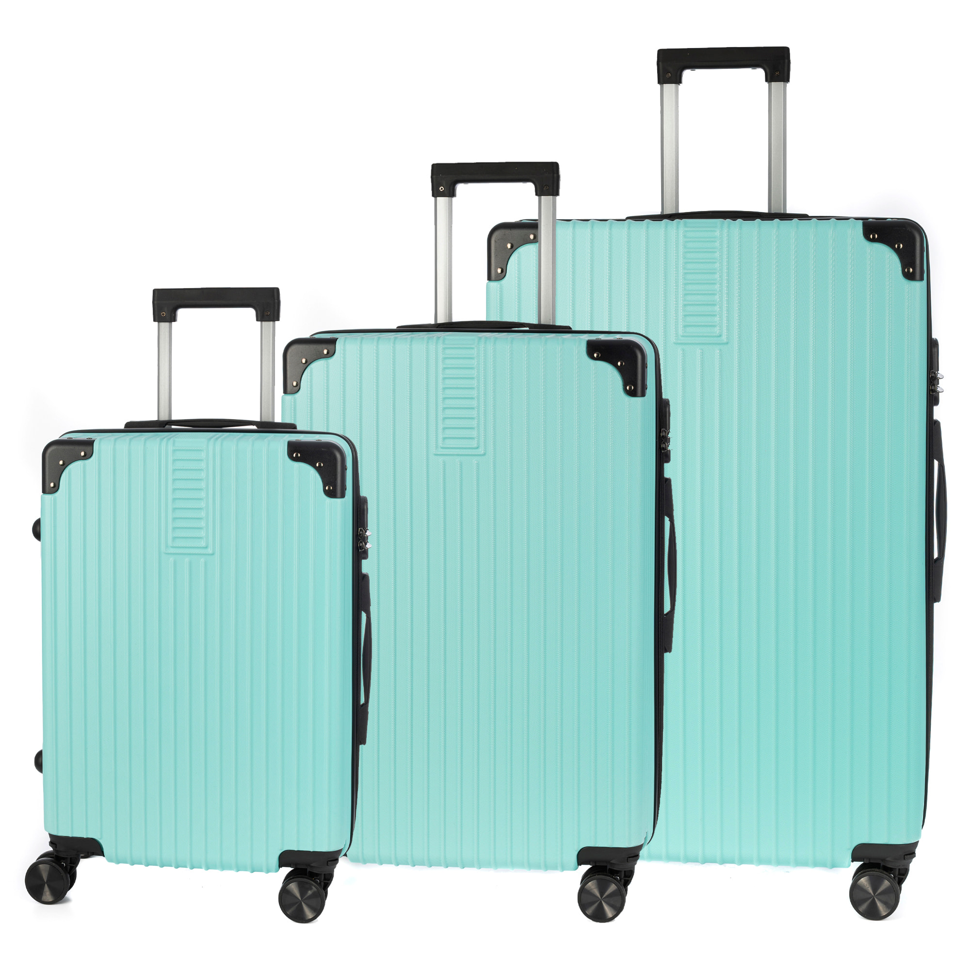 DAM Set di 3 valigie Trolley, in materiale leggero ABS ad alta resistenza con angoli rinforzati. Serratura numerica e 4 ruote doppie removibili e girevoli a 360°. 52x31x78 Cm. Colore: Verde Acqua