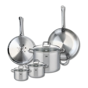Ensemble de 2 Poêles de cuisson 28 et 32 cm et 3 faitouts 14, 16 et 26 cm Elo Profi Citrin