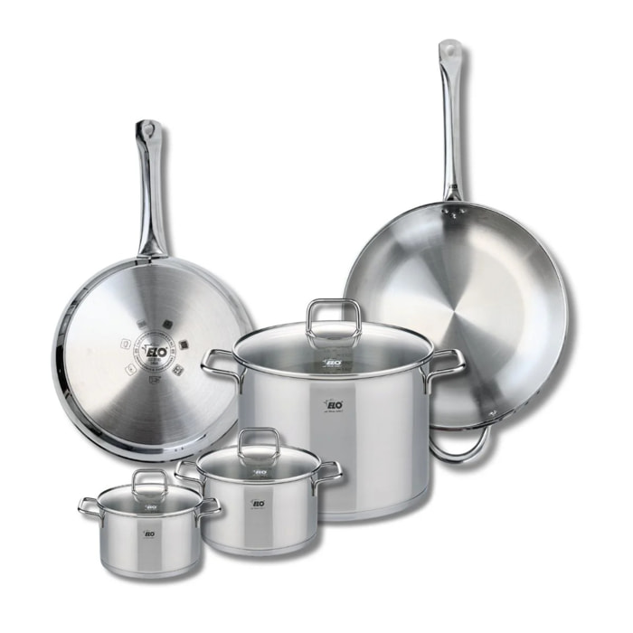 Ensemble de 2 Poêles de cuisson 28 et 32 cm et 3 faitouts 14, 16 et 26 cm Elo Profi Citrin