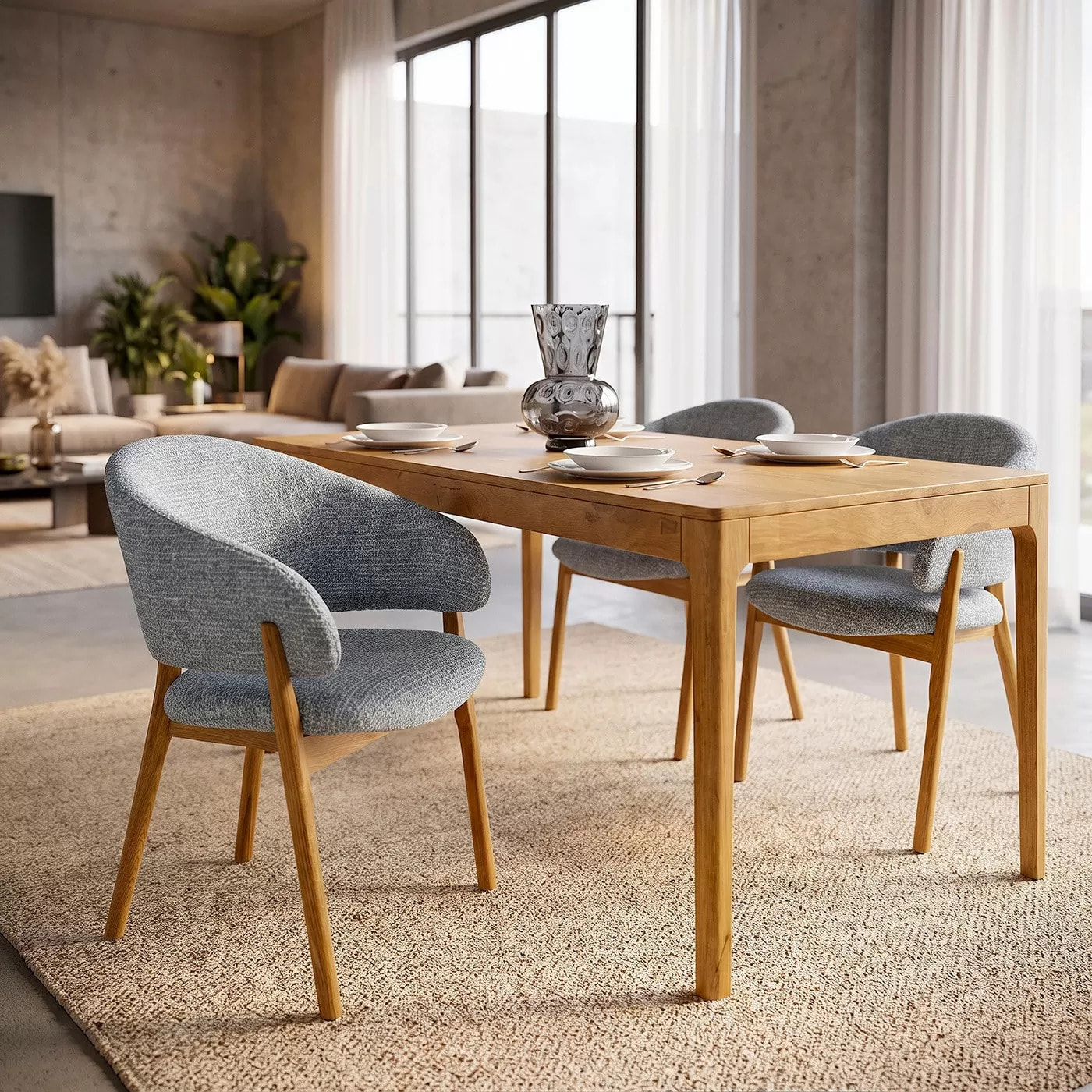 Chaise avec accoudoirs August Melange bleue Kare Design