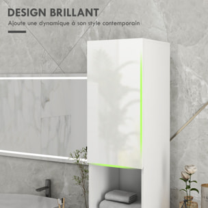 Meuble colonne rangement salle de bain style contemporain façade laquée 2 portes étagères 2 niches blanc