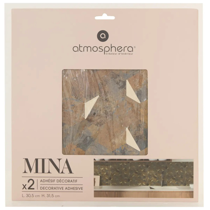 Lot de 2 stickers muraux Mina 31x30cm hexagones marrons