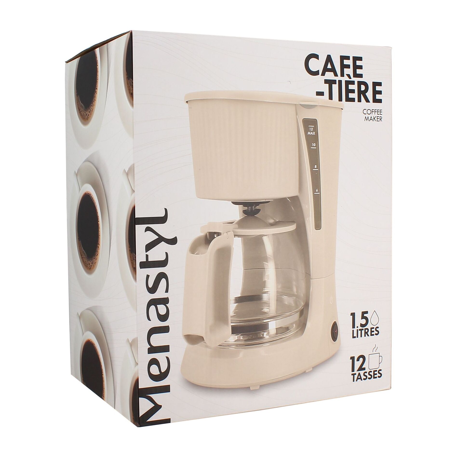Cafetière électrique 12 tasses 1,5L crème strié