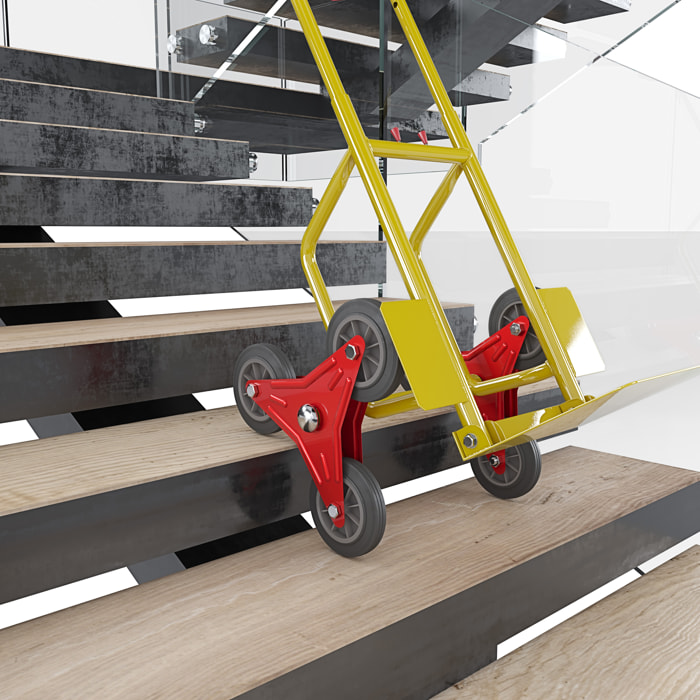 Carrello A Mano Montascale Portapacchi Portata Max 200 Kg Carrellino Pieghevole Acciaio Tubolare Ruote In Gomma Trasporto Pacchi 112x61x44 Cm Giallo