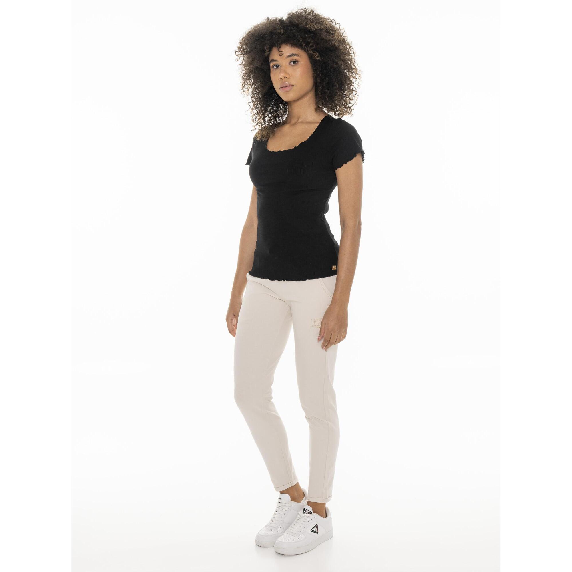 T-shirt da donna in costina elasticizzata Leone Chic Gold