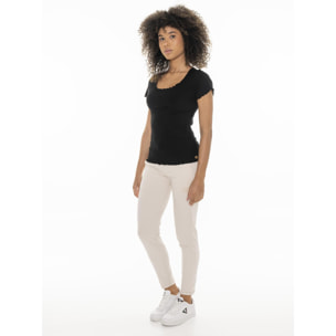 T-shirt da donna in costina elasticizzata Leone Chic Gold