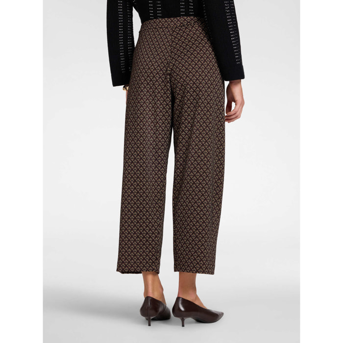 Elena Mirò - Pantaloni cropped in flanella jacquard - Marrone