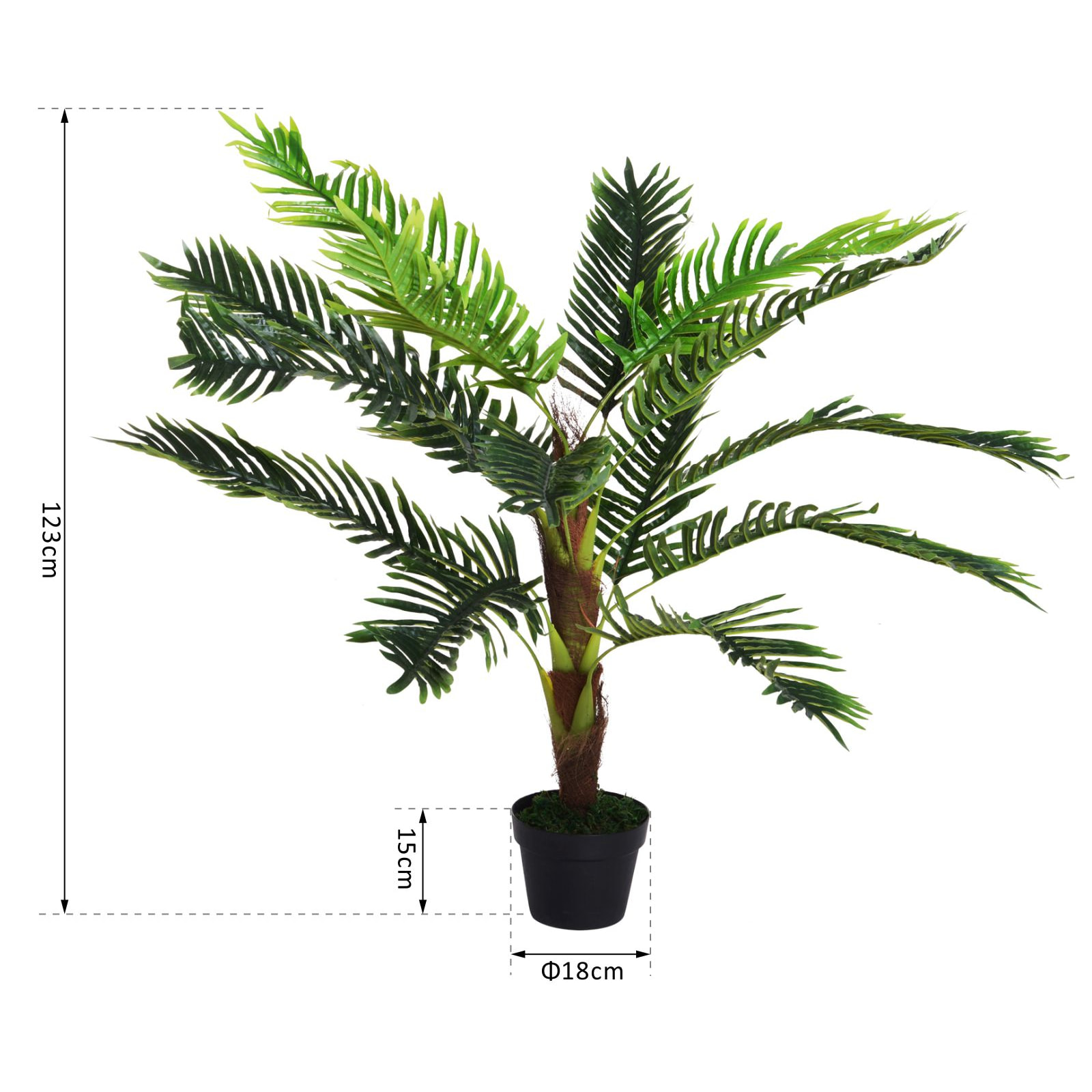 Outsunny Palmier artificiel hauteur 123 cm arbre artificiel décoration plastique fil de fer pot inclus vert