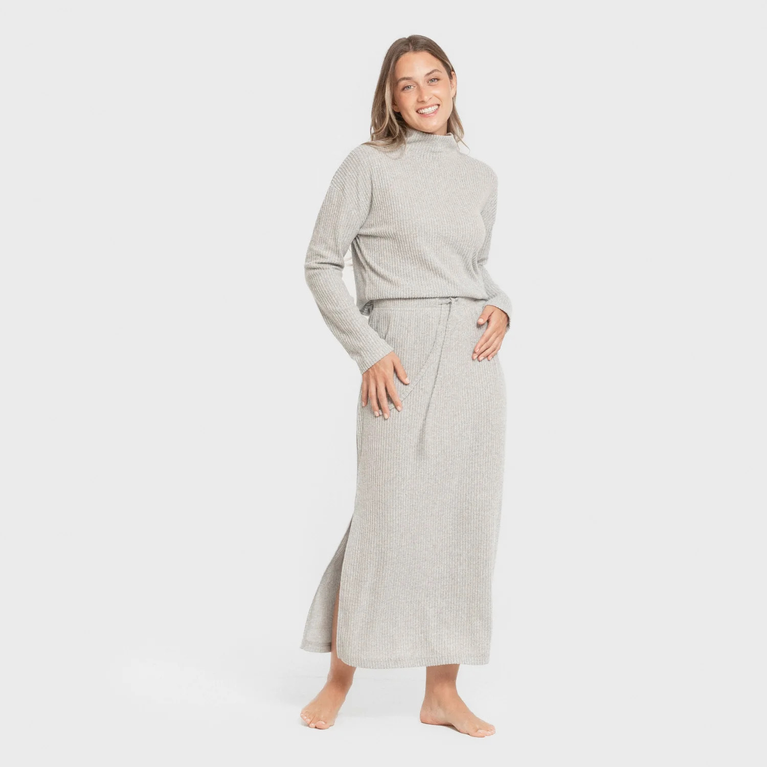 Falda midi rib canalé mujer