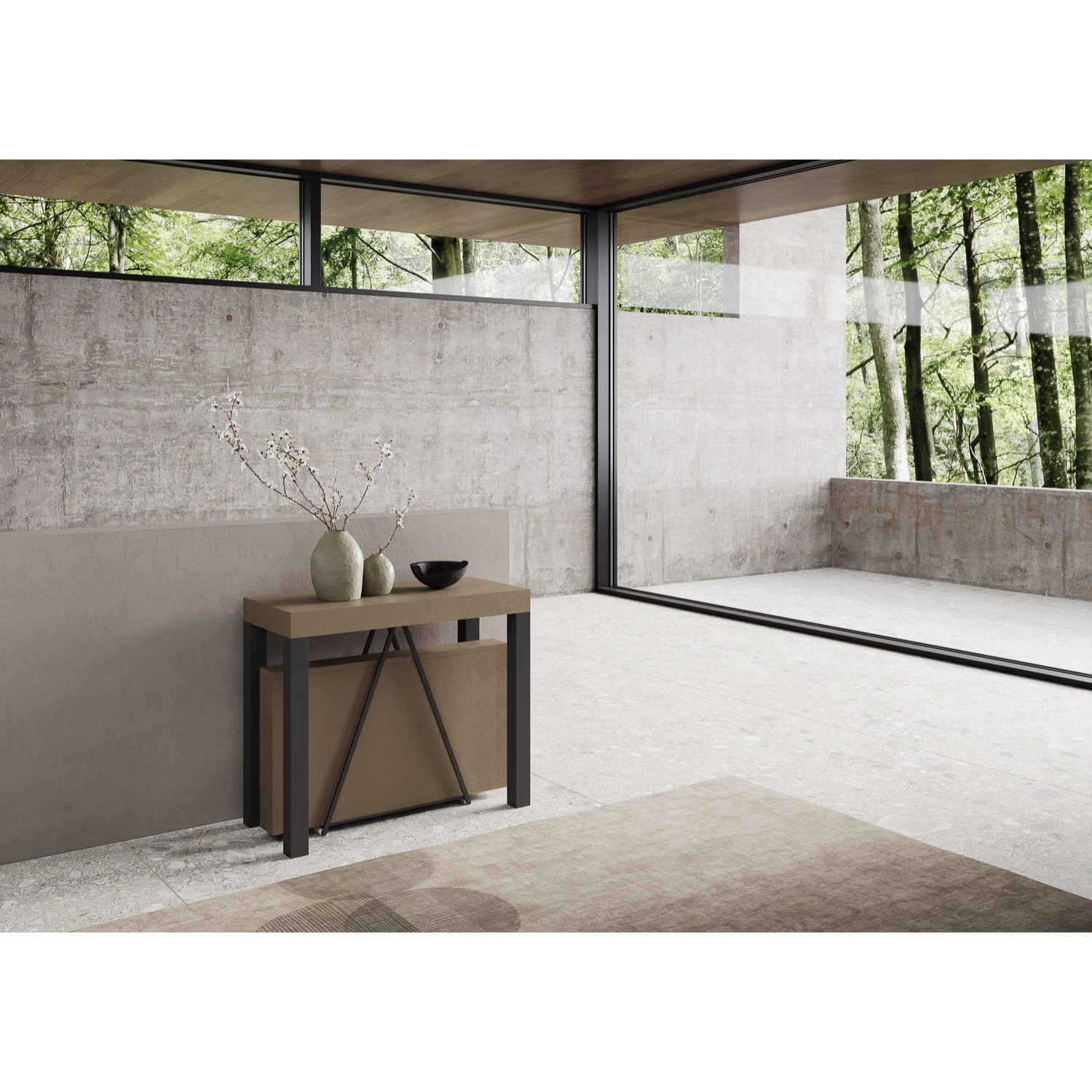 Consolle allungabile 90x40/196 cm Tiris Small tortora telaio antracite