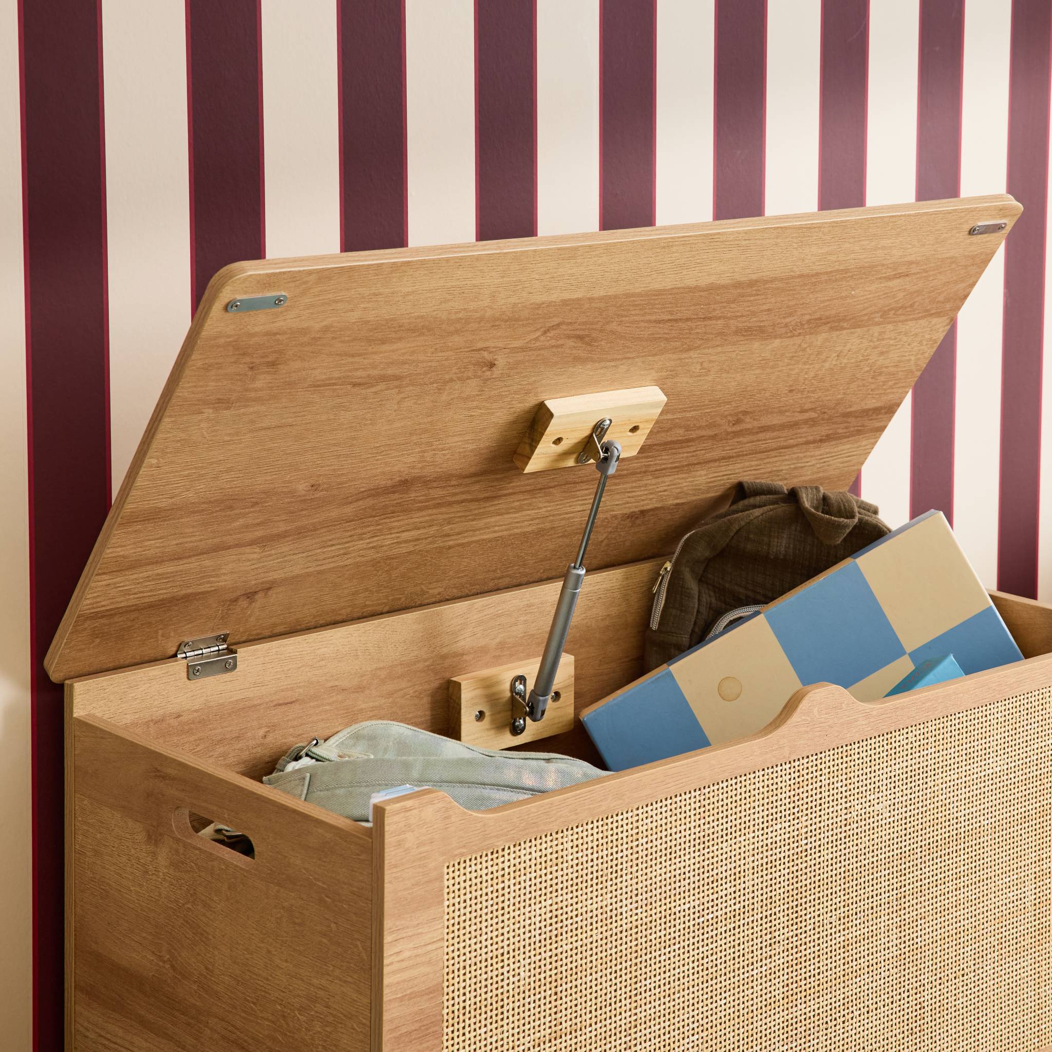 Coffre à jouets enfant décor bois et cannage BOHÈME