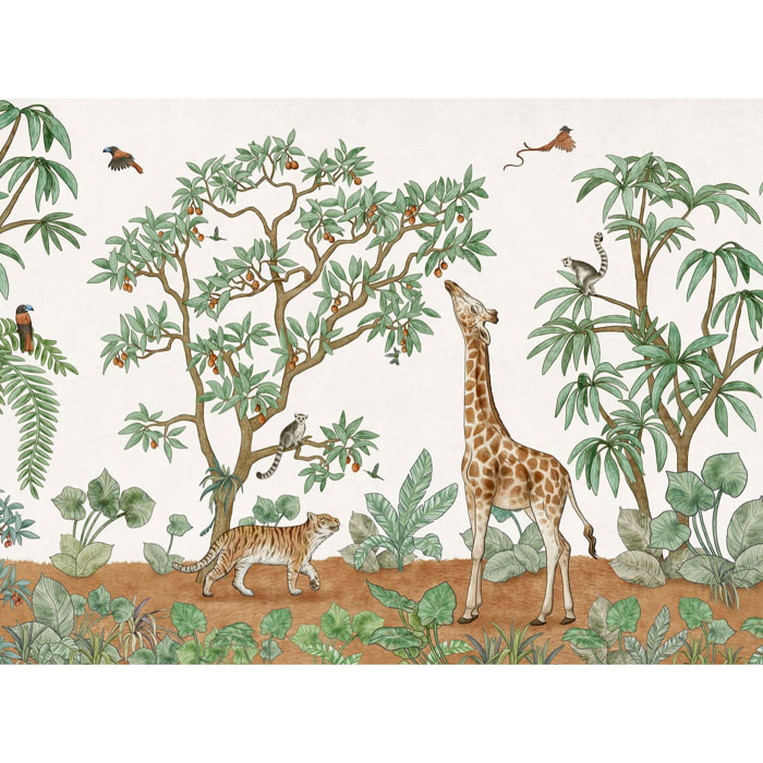 Papier peint panoramique petit dejeuner de girafe Intissé