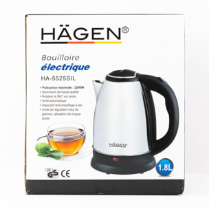 Bouilloire électrique 1.8L inox sans fil Silver Hagen HA5525-SIL