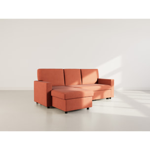 Meiya - canapé d'angle réversible 4 places convertible avec coffre en tissu - Terracotta