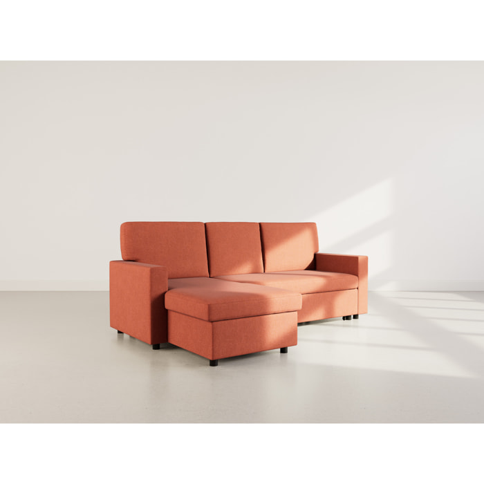 Meiya - canapé d'angle réversible 4 places convertible avec coffre en tissu - Terracotta