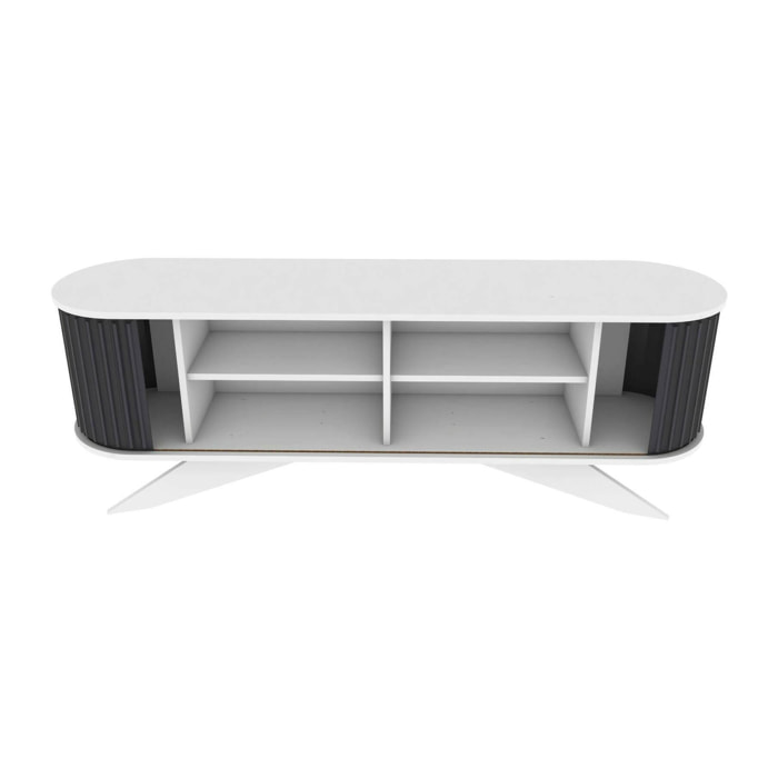 Mobile porta TV Bailu, Credenza da soggiorno, Armadio basso per TV, Base parete attrezzata, 180x43h60 cm, Antracite e Bianco