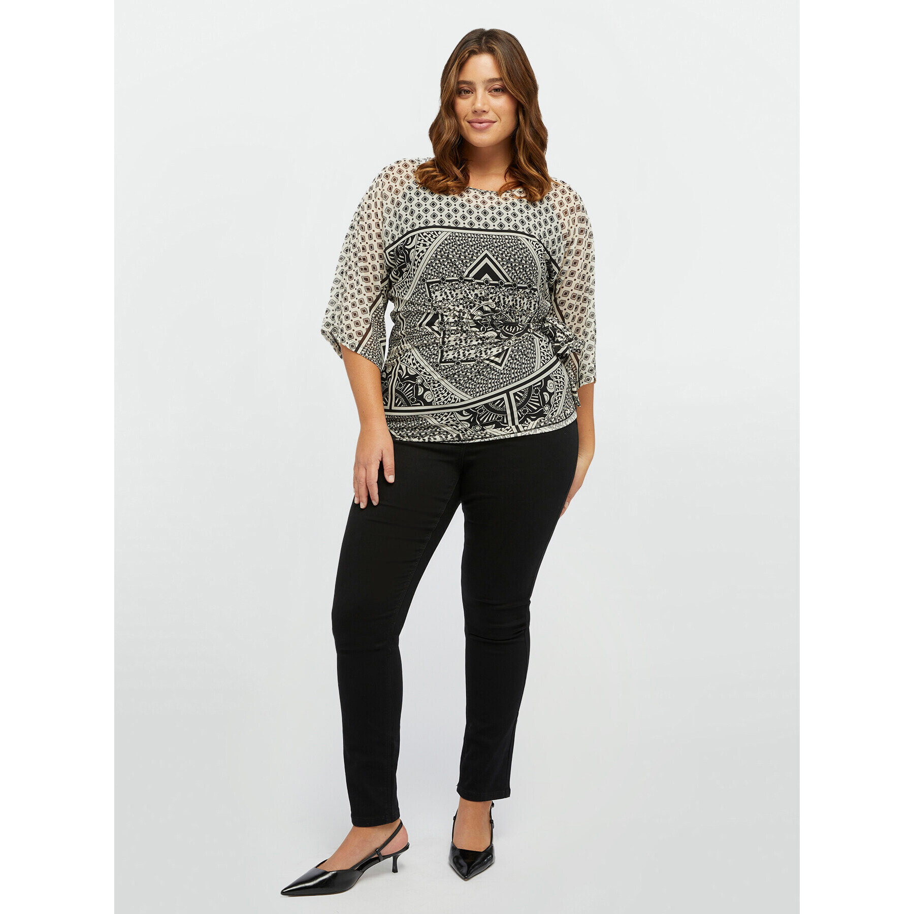 Fiorella Rubino - T-shirt in tulle stampa bandana - Nero