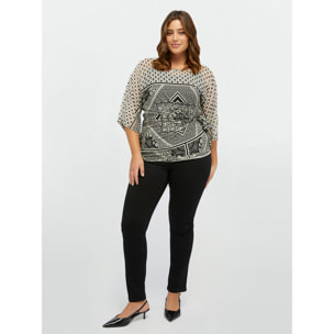 Fiorella Rubino - T-shirt in tulle stampa bandana - Nero