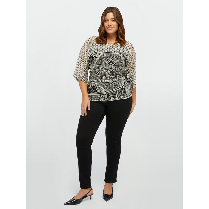 Fiorella Rubino - T-shirt in tulle stampa bandana - Nero