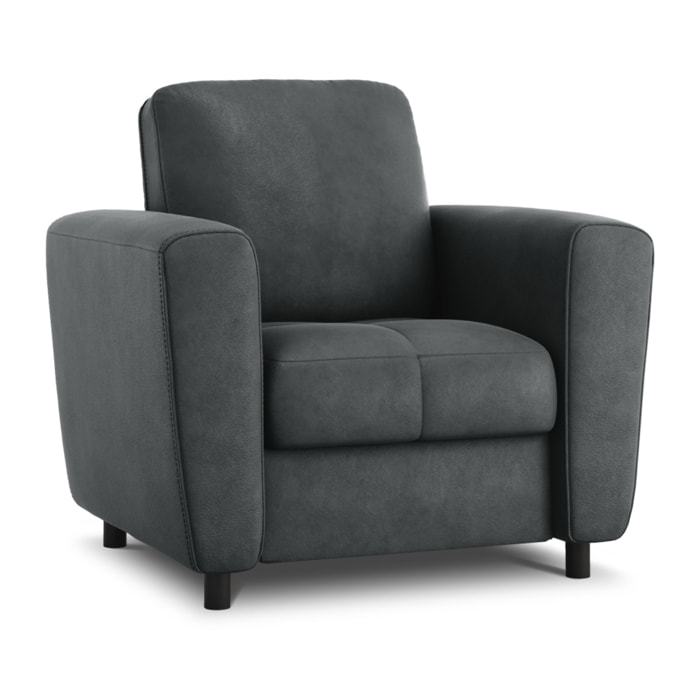 Fauteuil "Audra" en cuir véritable bleu gris