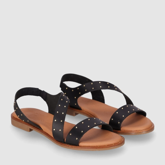 Sandalias de Piel - Negro - Tacón: Bajo