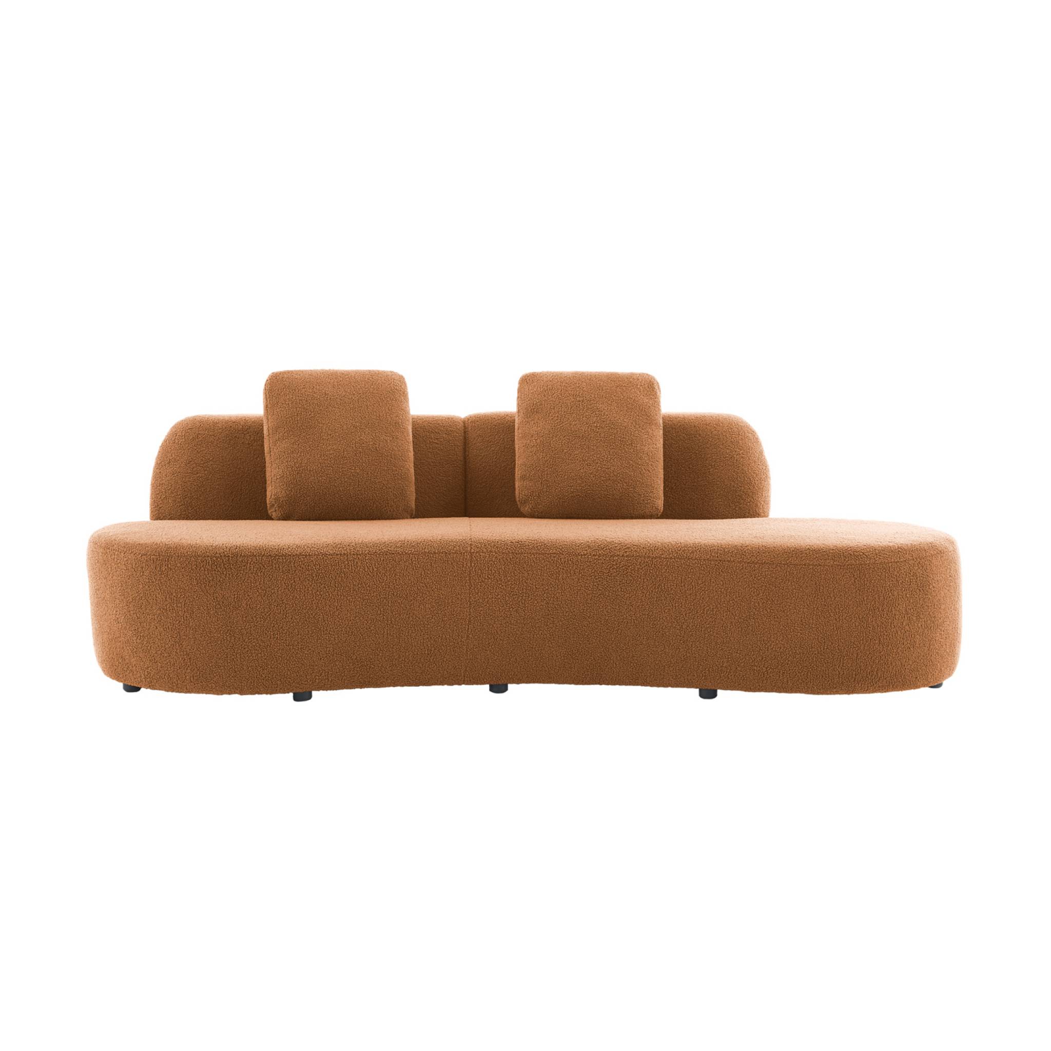 Canapé virgule 3 places en tissu bouclette camel forme organique - WAVE L 232 x P 97 x H 68cm