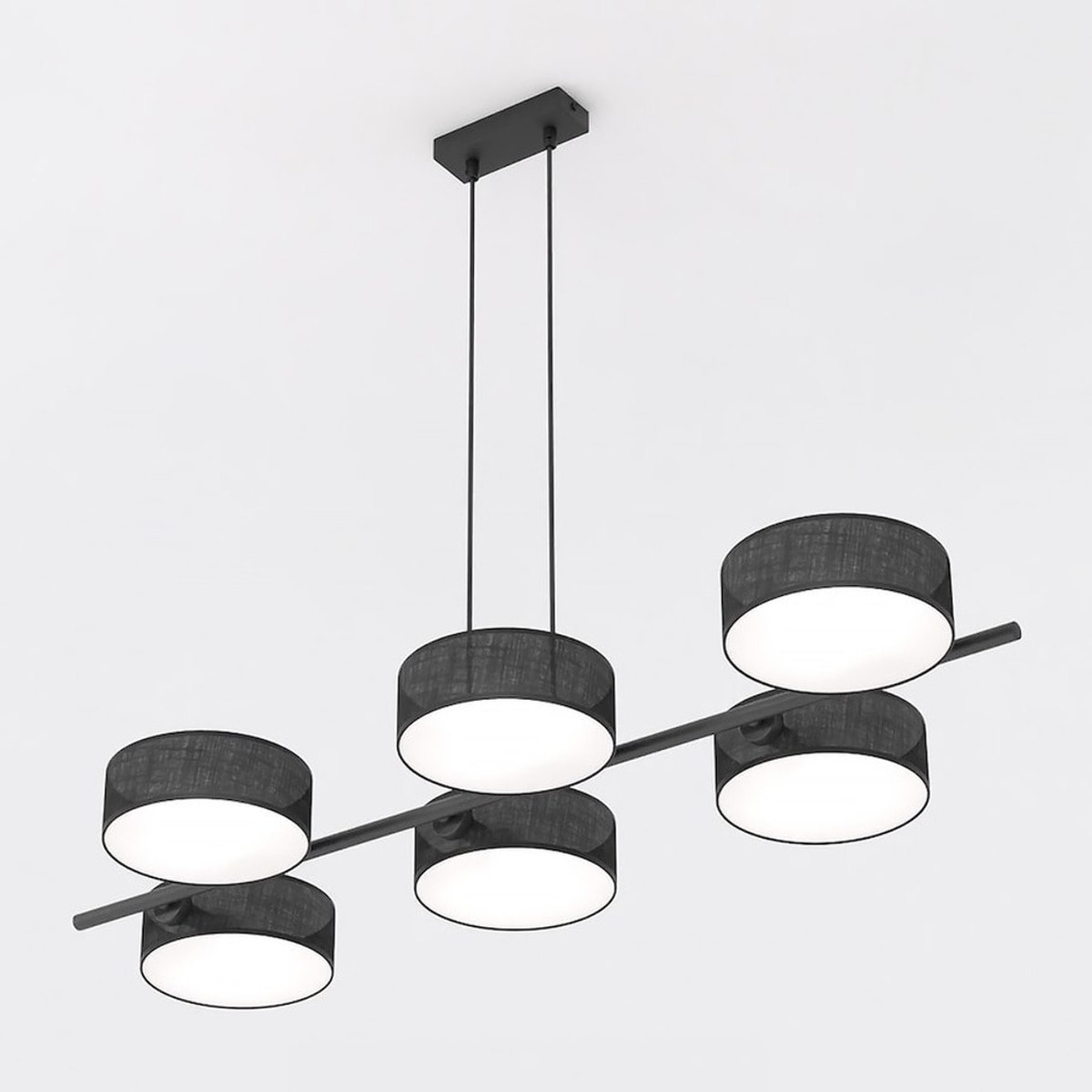 Lampada a sospensione DRUMZ in acciaio nero con paralumi cilindrici