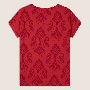 T-shirt floreale in jersey con maniche a kimono