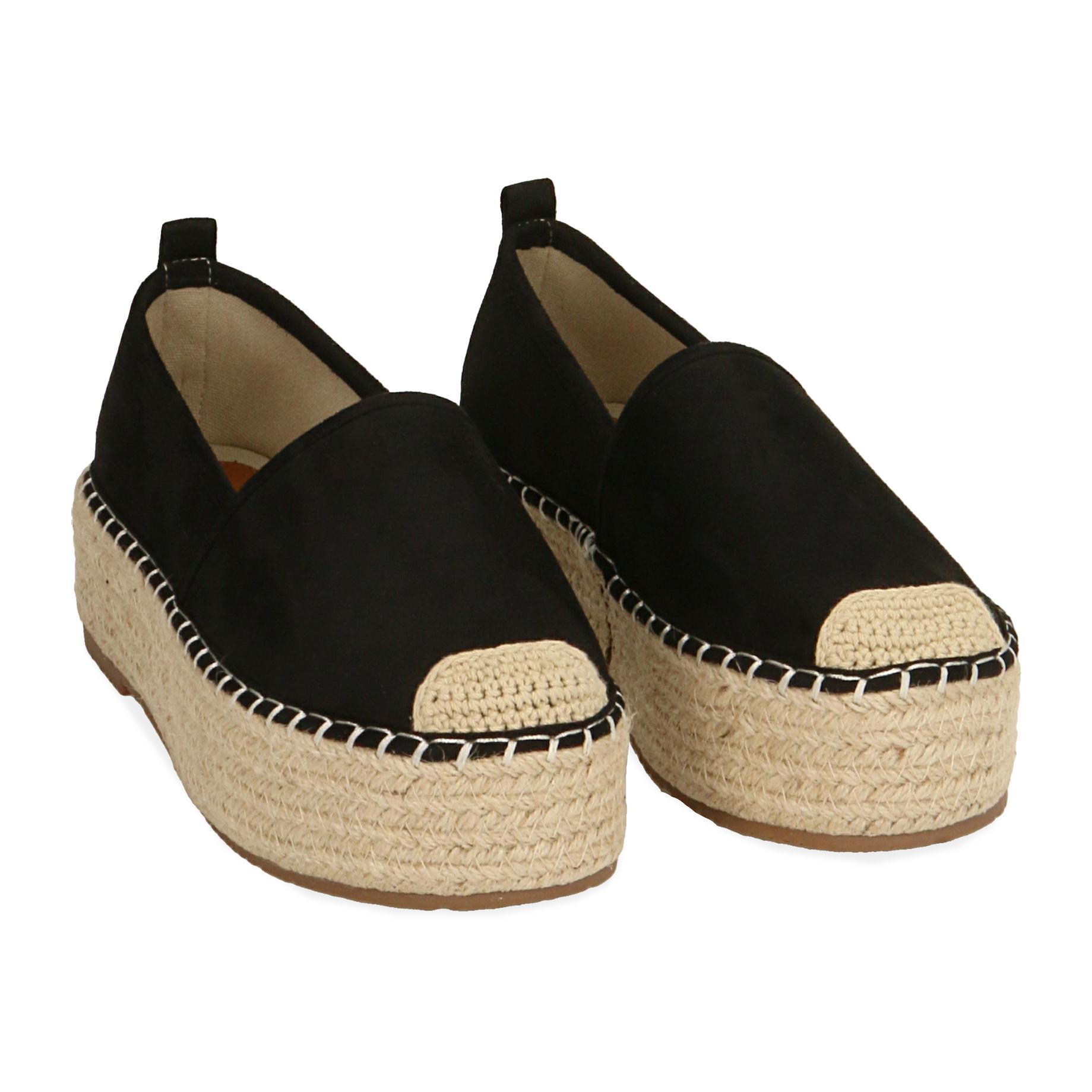 Espadrillas platform nere in microfibra