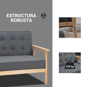 Sofá de 2 Plazas Respaldo y Asiento Acolchado Patas de Madera 114x61x71 cm Gris