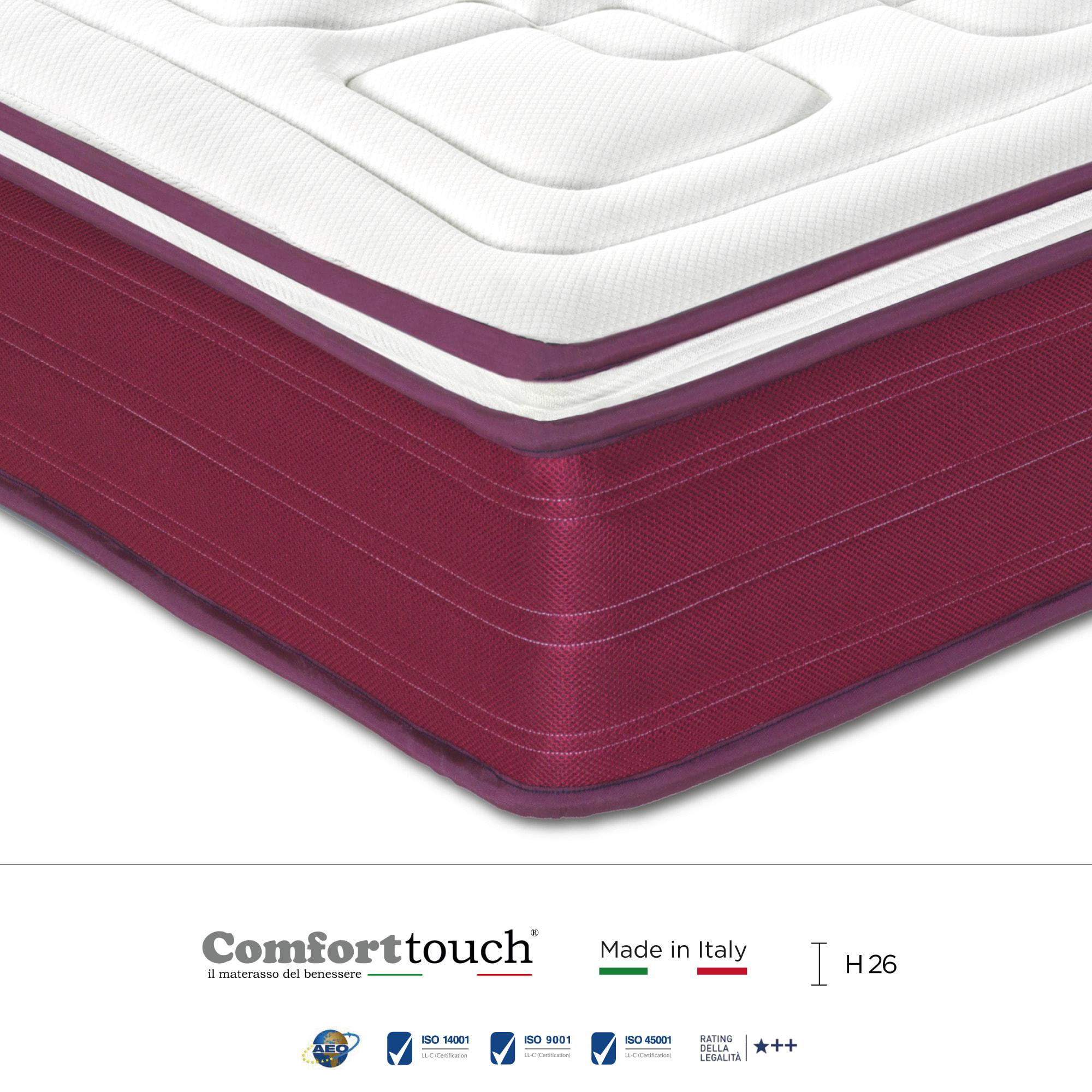 "Purple" H26 cm 160x190 2 guanciali Memory OMAGGIO a molle insacchettate e 2cm memory