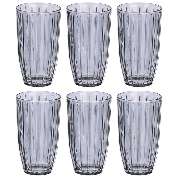 Confezione da 6 bicchieri alti rigati 440ml fumo
