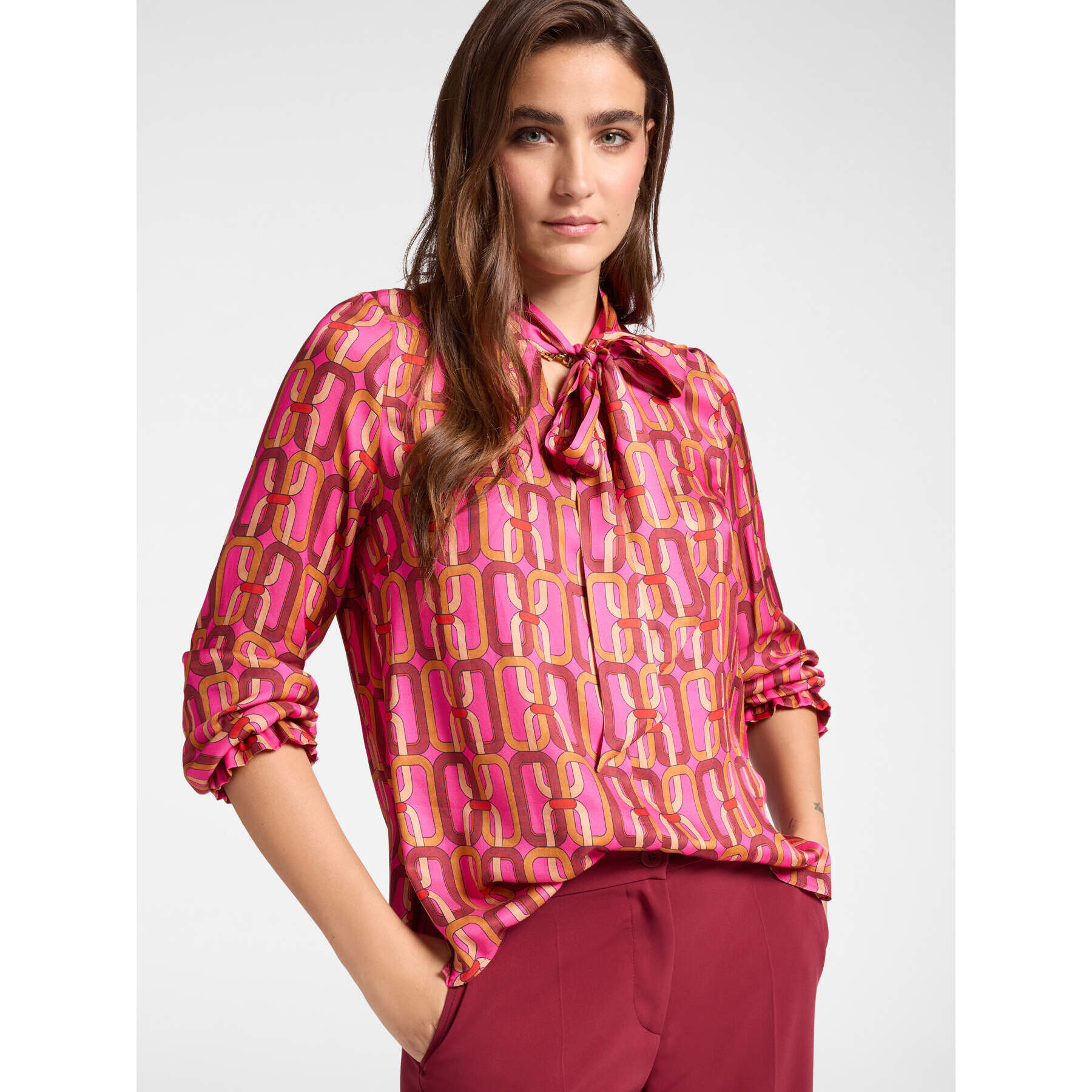 Elena Mirò - Blusa estampada con fajín - Fuchsia